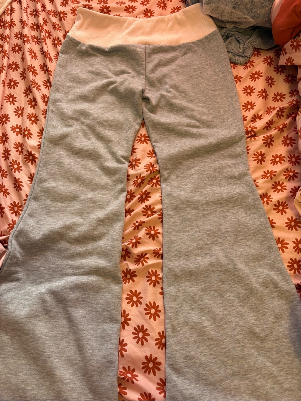 Girls Gray Yoga Pants with Light Pink Waistband